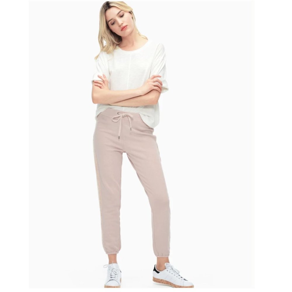NWT Splendid Women's Pink Beige Velvet Trim Jogger Size XL Drawstring $120 I026